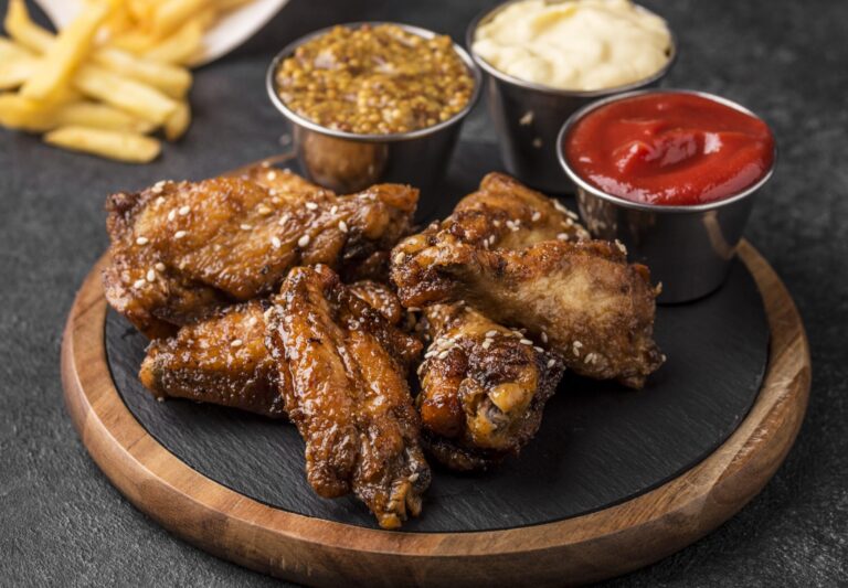 fried-chicken-with-variety-sauces-french-fries