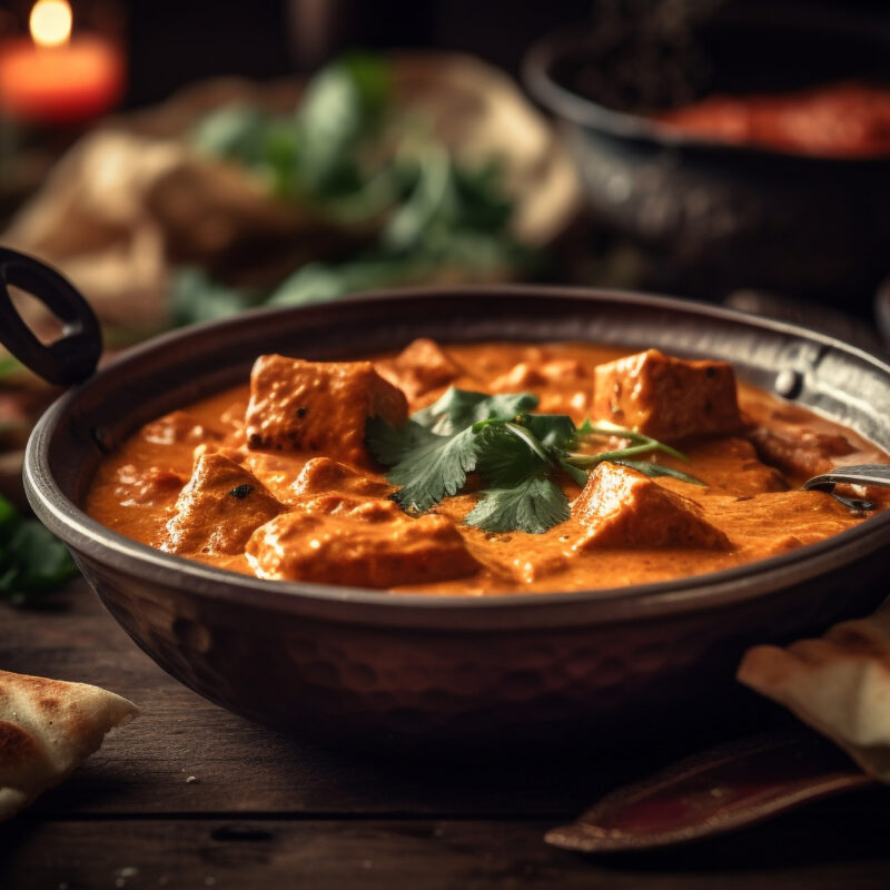 Healthy homemade meal beef curry with naan generated by AI